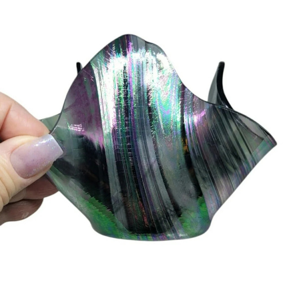 Vintage Artist Signed iridescent Handmade Glass Handkerchief Swirl Bowl - Picture 6 of 8